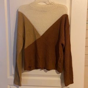 Color block sweater. Brown, tan, cream